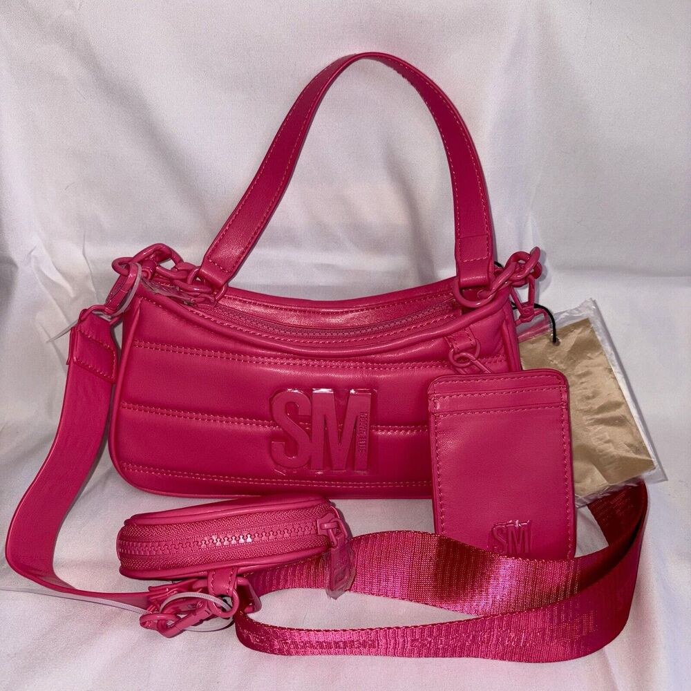 Steve Madden Bzoia Purse Crossbody W Air Pod Case Pink Flash Clutch Bag NWT